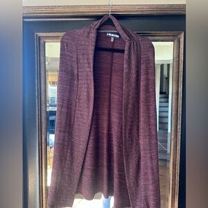 Nice purpleish, gray cardigan throw great with boots and jeans